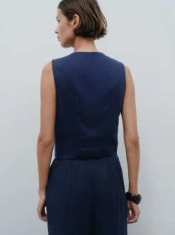 Bleu marine - Gilet boutonné sur le devant