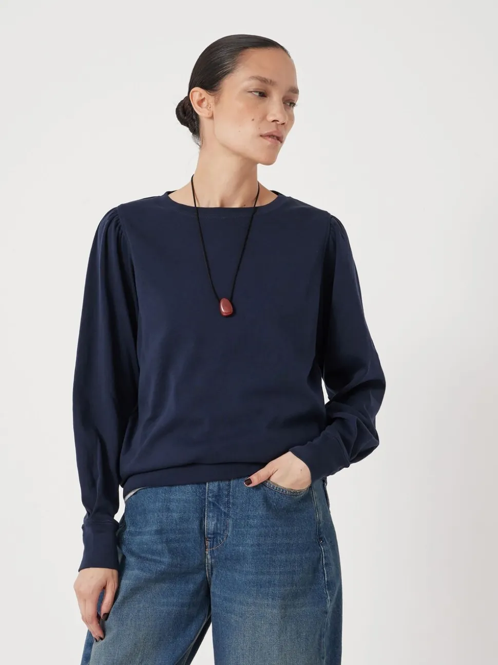 Bleu marine - Haut Hush Emily en jersey à manches bouffantes