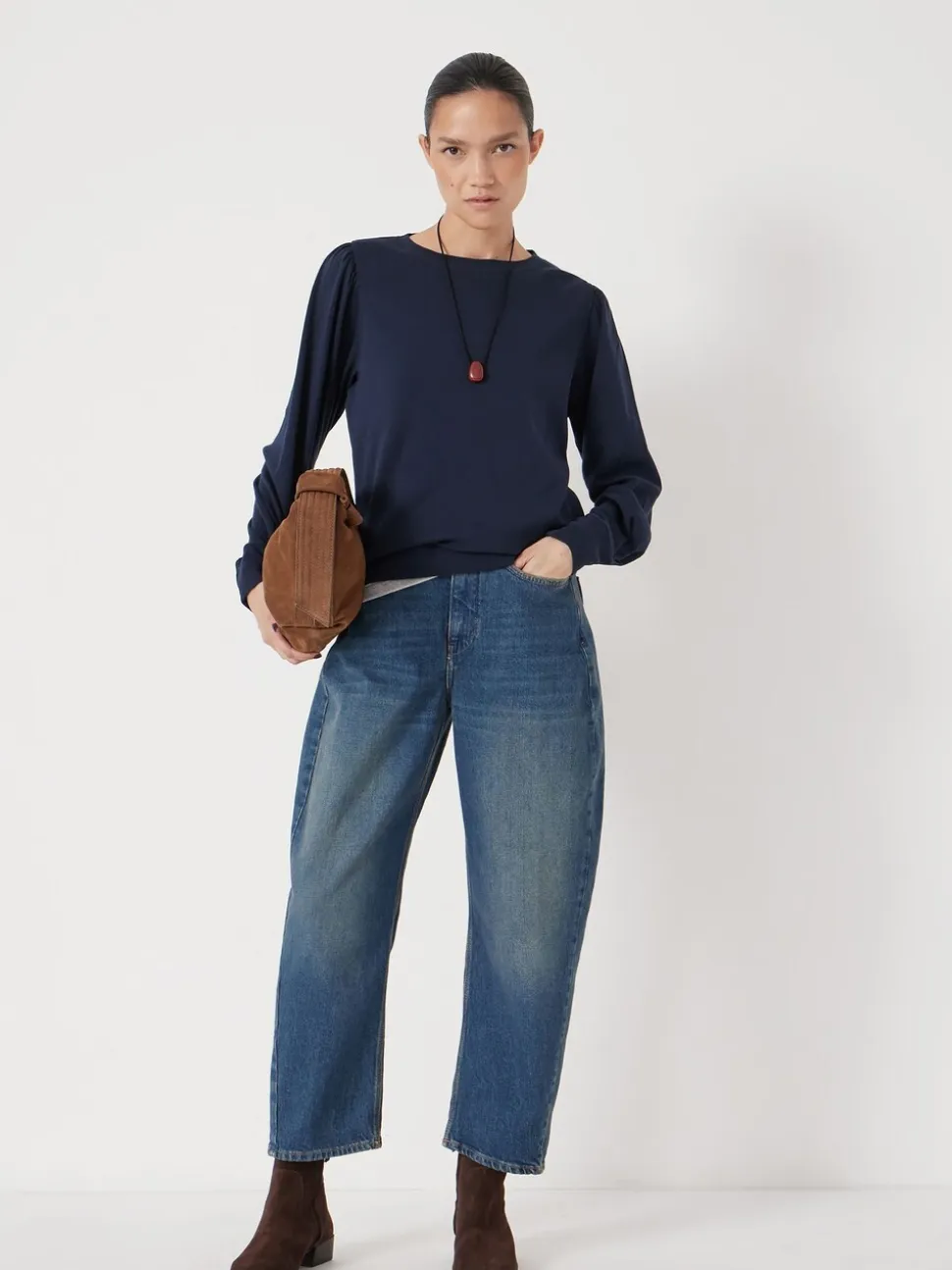 Bleu marine - Haut Hush Emily en jersey à manches bouffantes