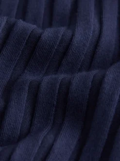 Bleu marine - Haut sans manches côtelé boutonné