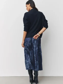 Bleu marine à imprimé nautique - Pull 2-en-1 en maille avec jupe mi-longue plissée