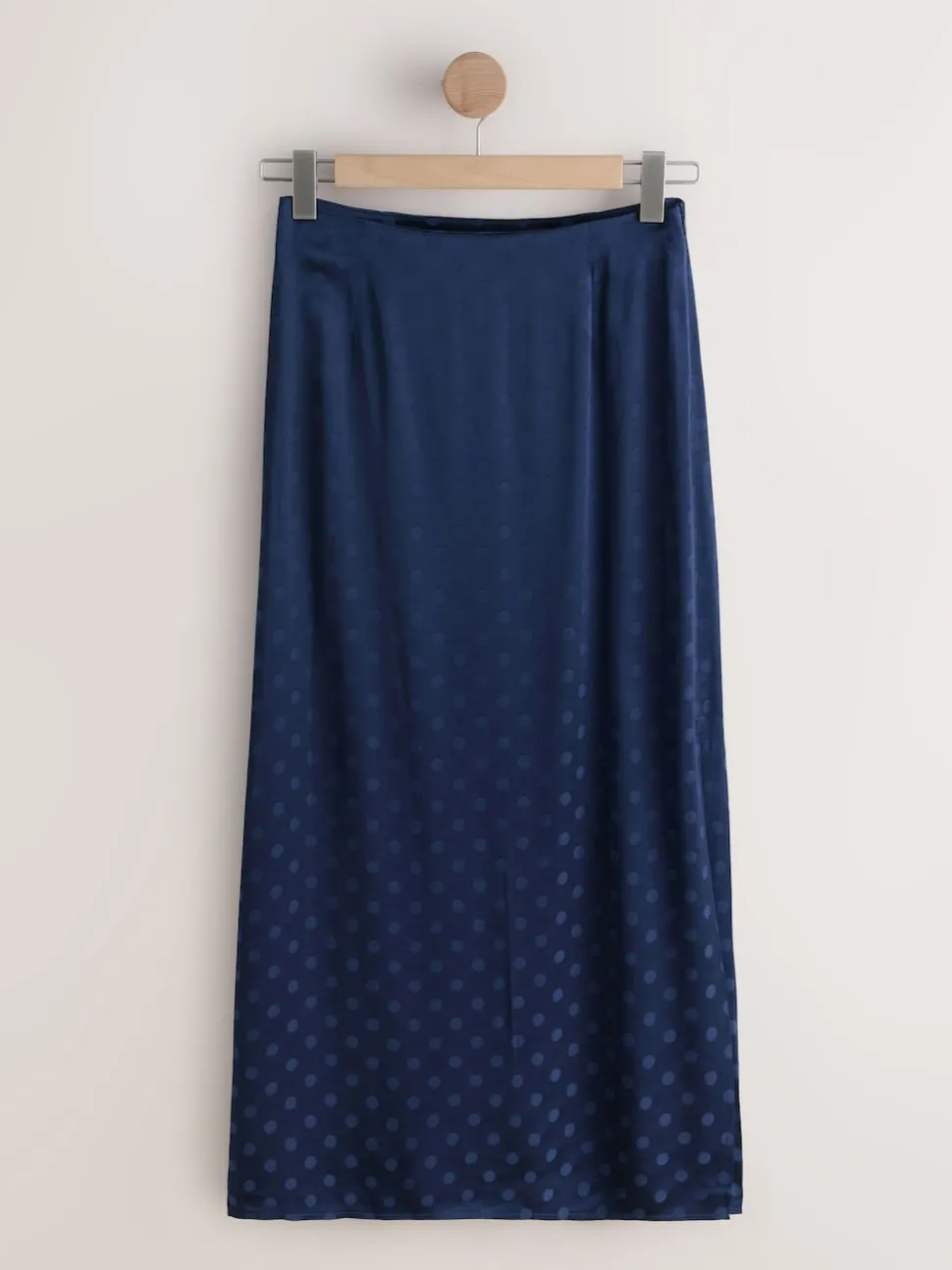 Bleu marine - Jupe en satin jacquard à pois
