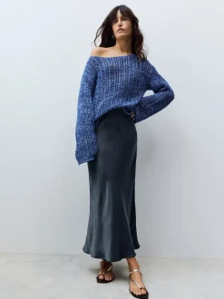 Bleu marine - Jupe Midi Satin