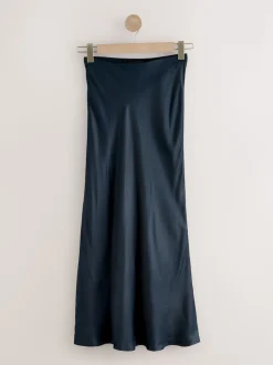 Bleu marine - Jupe Midi Satin
