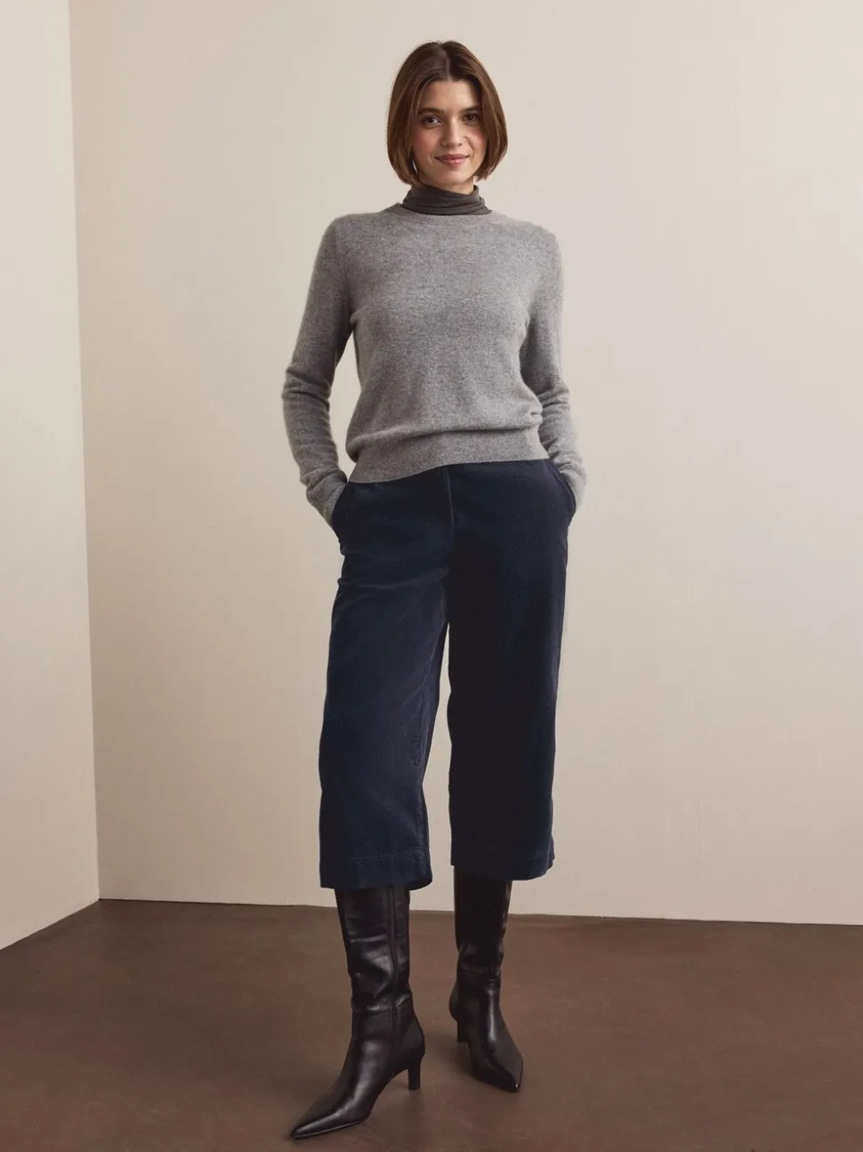 Bleu marine - Jupe-culotte en velours côtelé