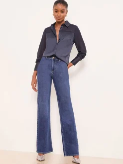 Bleu marine - Lipsy chemise en satin à manches longues en mousseline