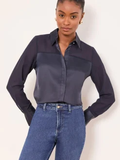 Bleu marine - Lipsy chemise en satin à manches longues en mousseline