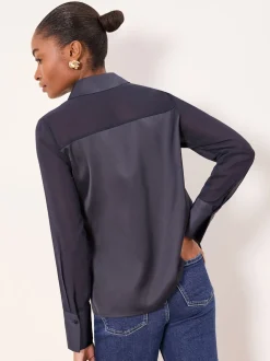 Bleu marine - Lipsy chemise en satin à manches longues en mousseline