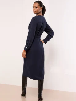 Bleu marine - Lipsy Robe chemise mi-longue boutonnée ceinturée à col mao