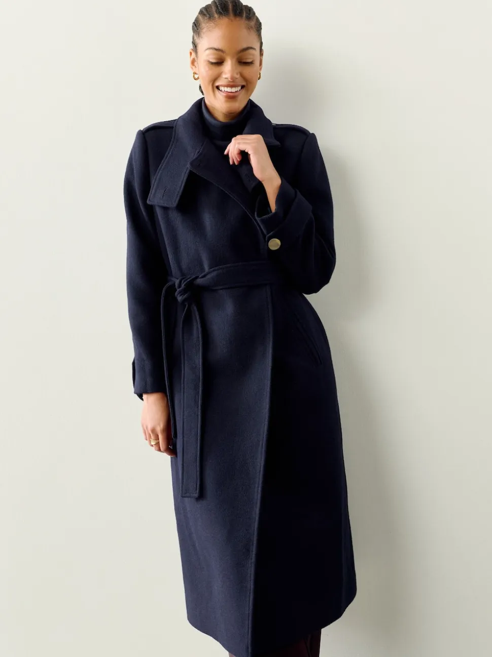 Bleu marine - Manteau habillé à col cheminée