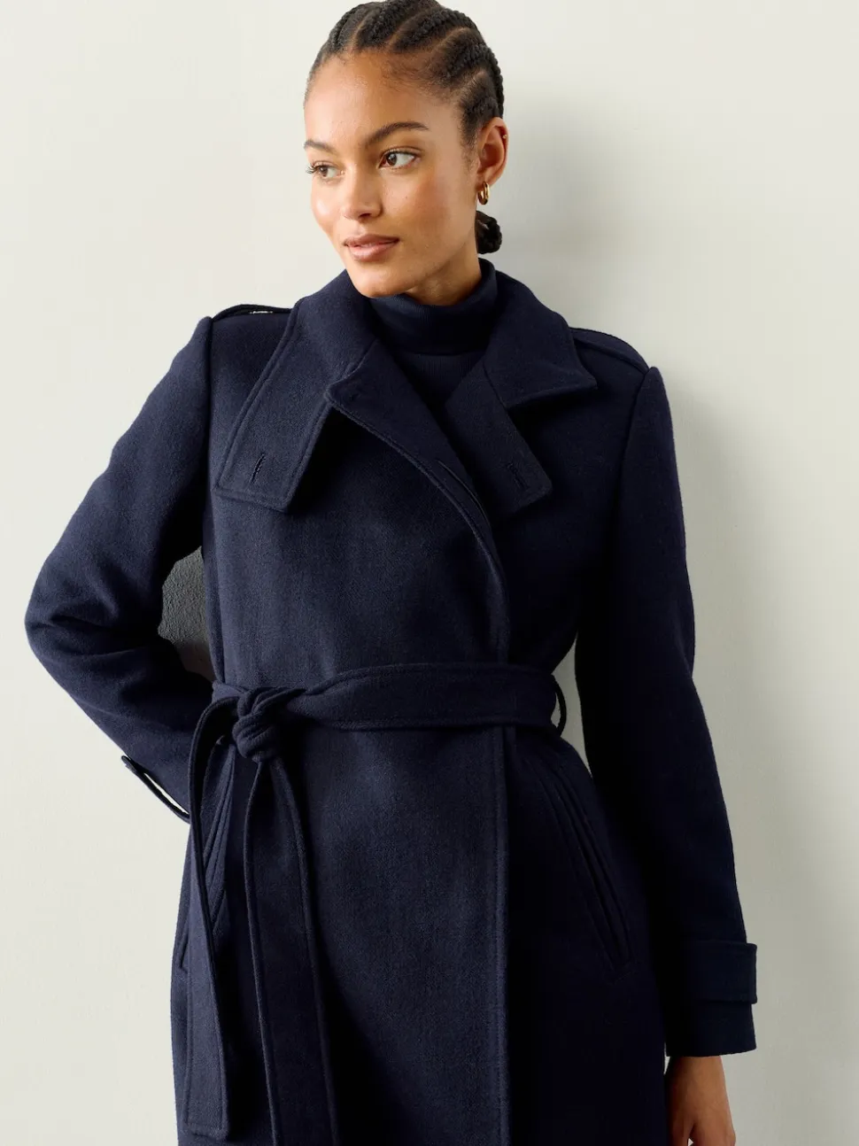 Bleu marine - Manteau habillé à col cheminée