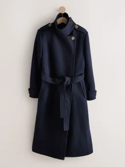 Bleu marine - Manteau habillé à col cheminée
