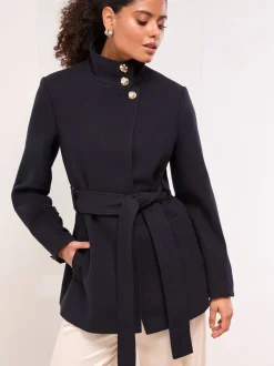 Bleu marine - Manteau mi-long Lipsy col cheminée