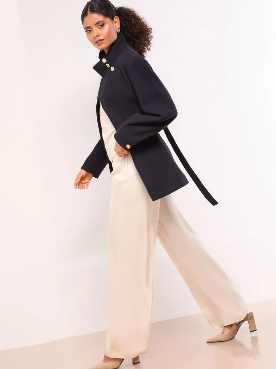 Bleu marine - Manteau mi-long Lipsy col cheminée