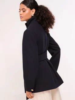 Bleu marine - Manteau mi-long Lipsy col cheminée