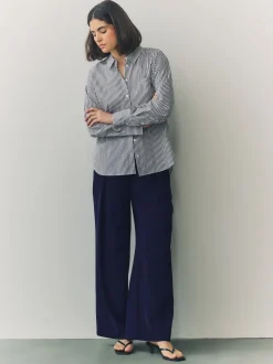 Bleu marine - Pantalon ample à dos élastique