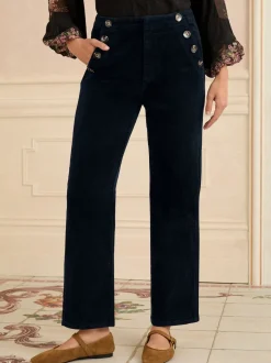 Bleu marine - Pantalon droit Love & Roses en velours côtelé