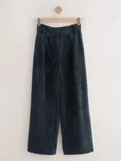 Bleu marine - Pantalon large en velours côtelé