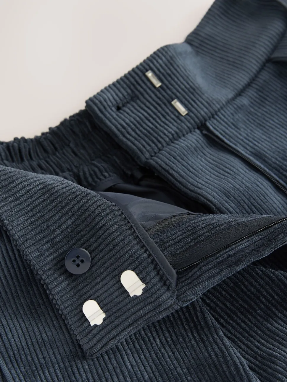 Bleu marine - Pantalon large en velours côtelé