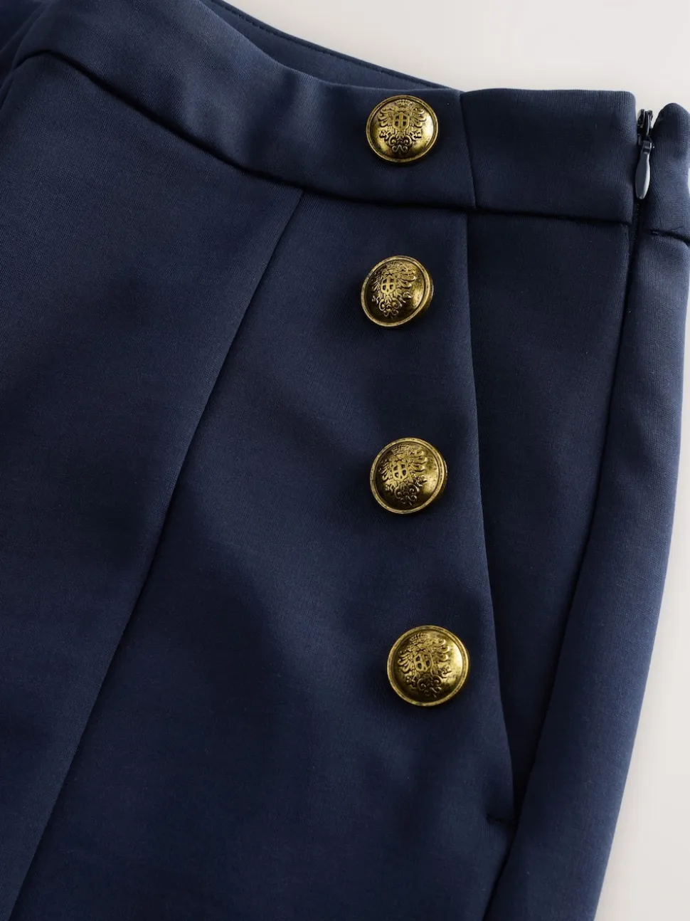 Bleu marine - Pantalon large en Ponte avec boutons dorés