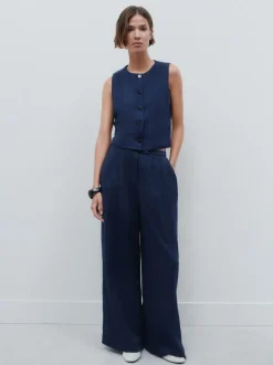Bleu marine - Pantalon plissé ultra-large