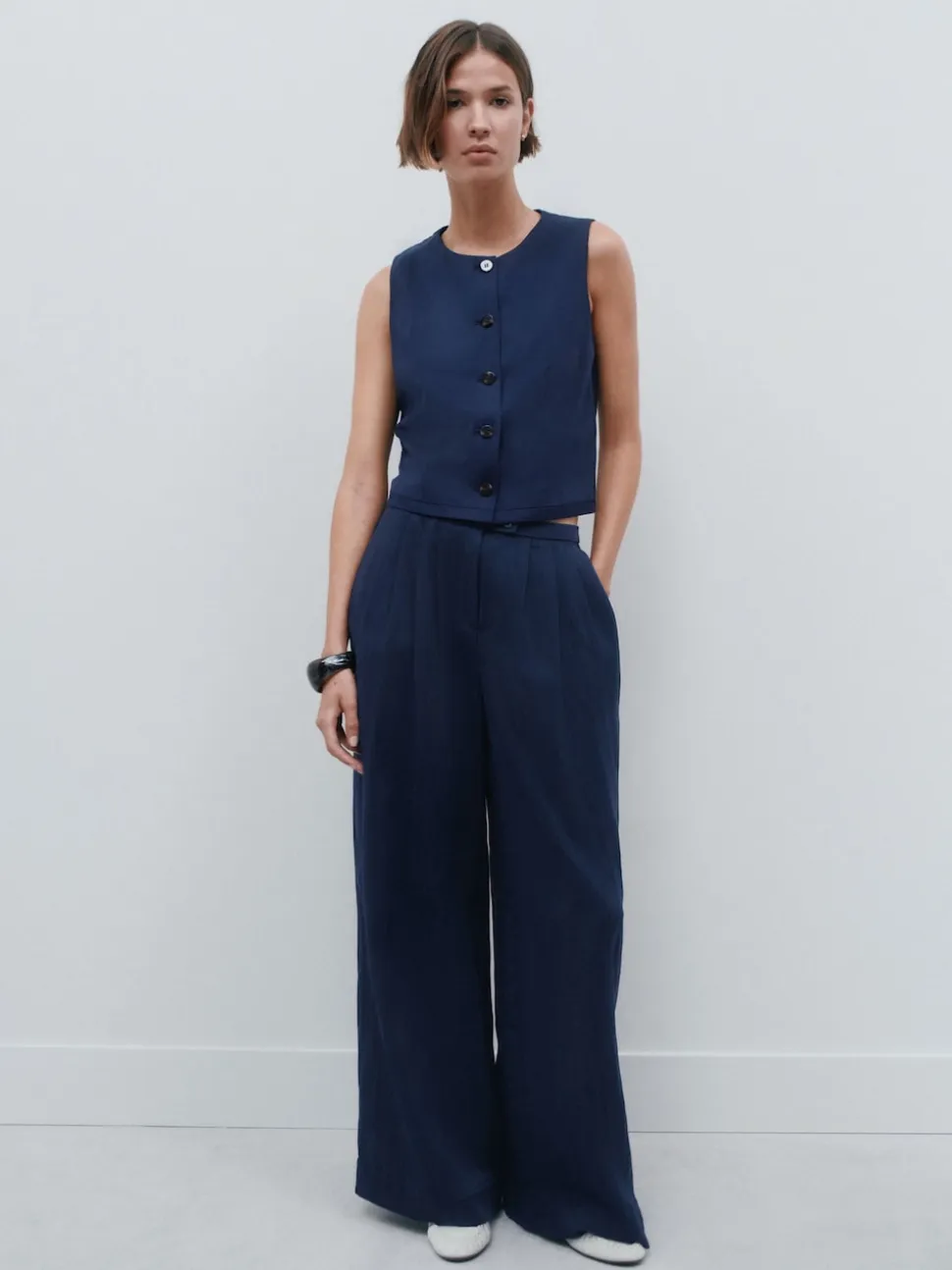 Bleu marine - Pantalon plissé ultra-large