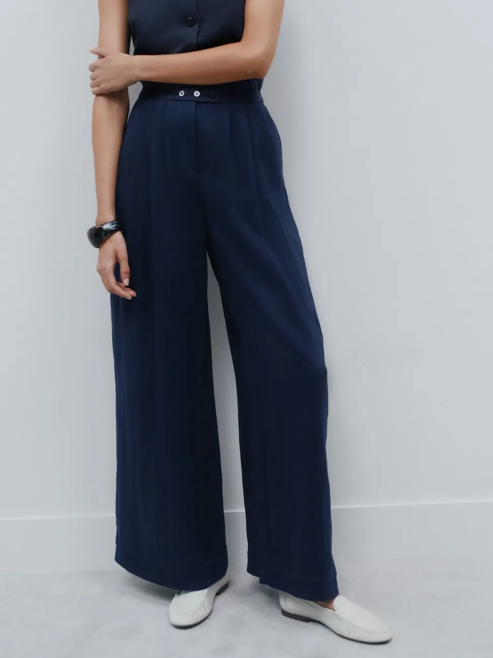 Bleu marine - Pantalon plissé ultra-large