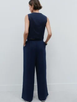Bleu marine - Pantalon plissé ultra-large