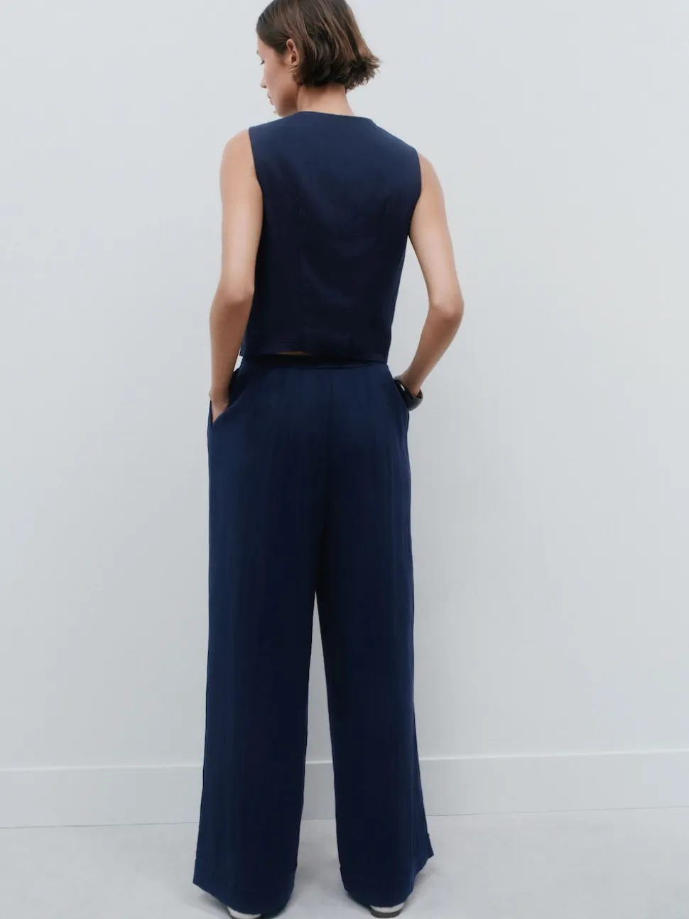 Bleu marine - Pantalon plissé ultra-large