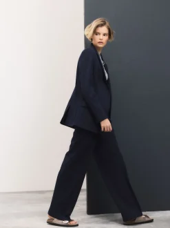 Bleu marine - Pantalons Amples habillés en laine