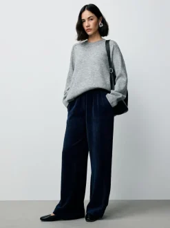Bleu marine - Pantalons Amples en velours côtelé doux