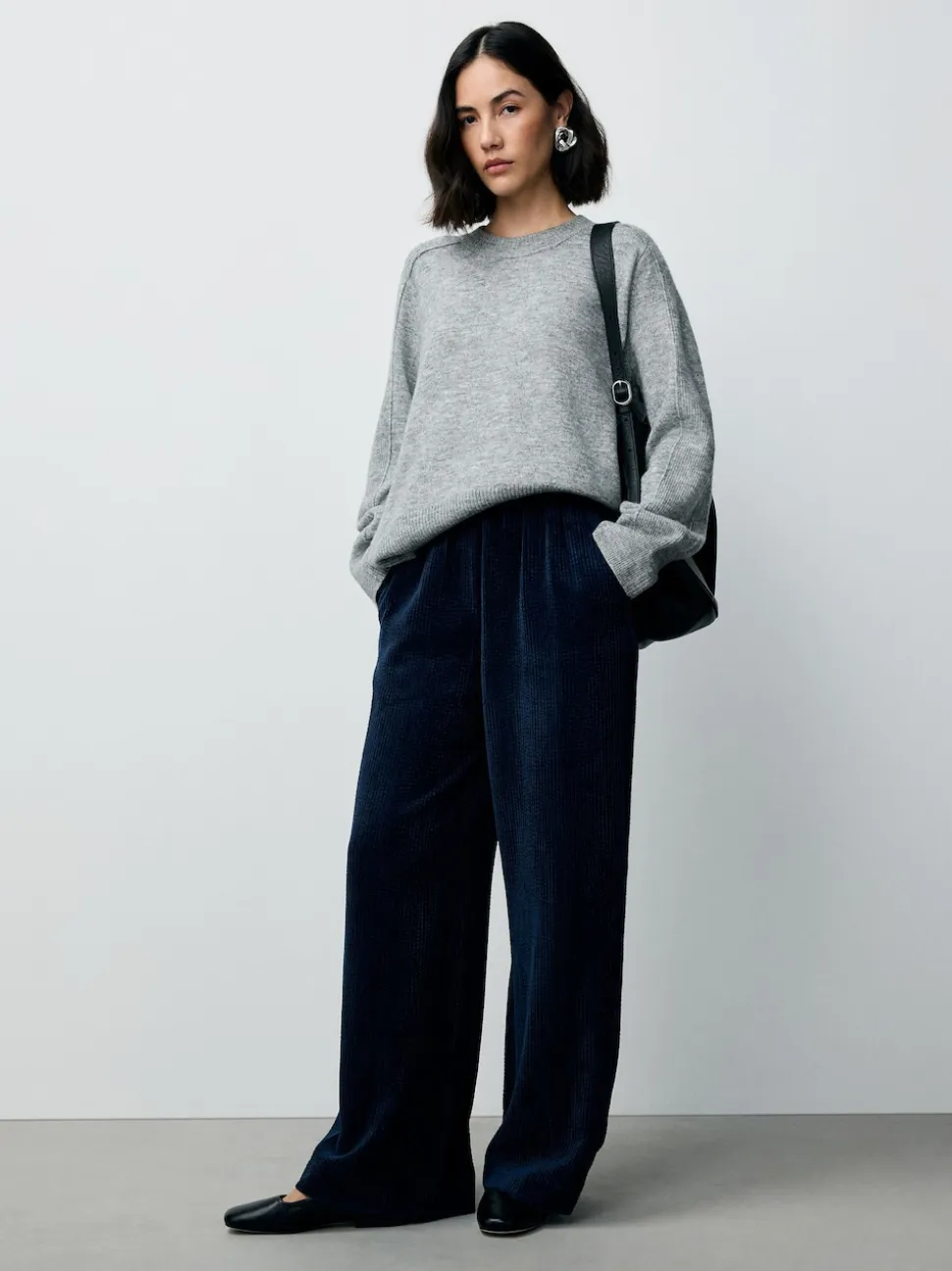 Bleu marine - Pantalons Amples en velours côtelé doux