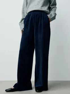 Bleu marine - Pantalons Amples en velours côtelé doux