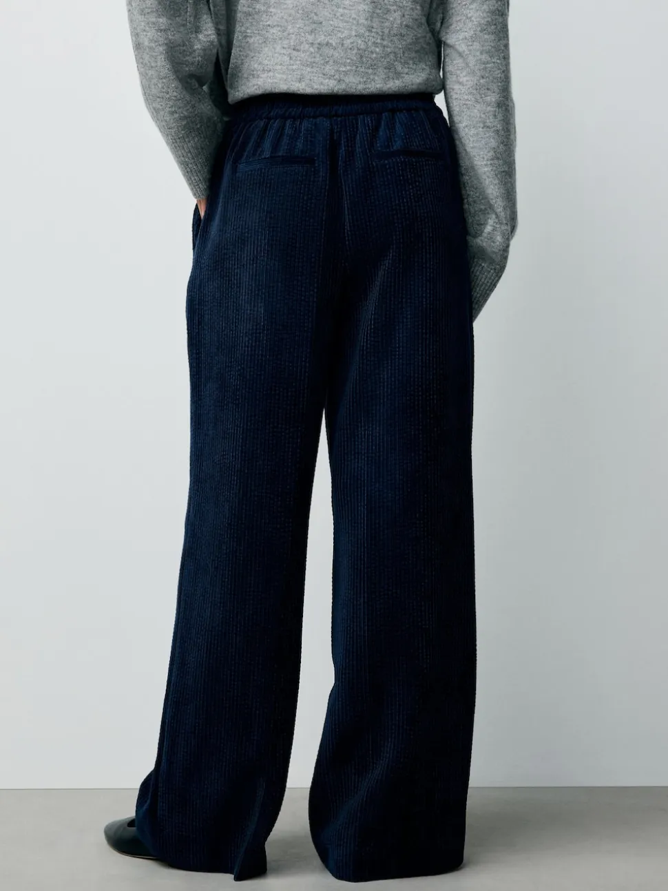 Bleu marine - Pantalons Amples en velours côtelé doux