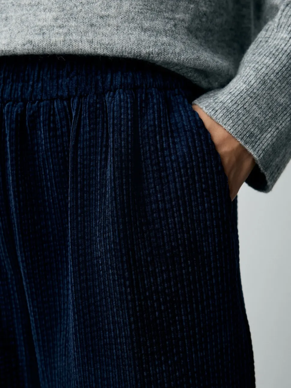 Bleu marine - Pantalons Amples en velours côtelé doux