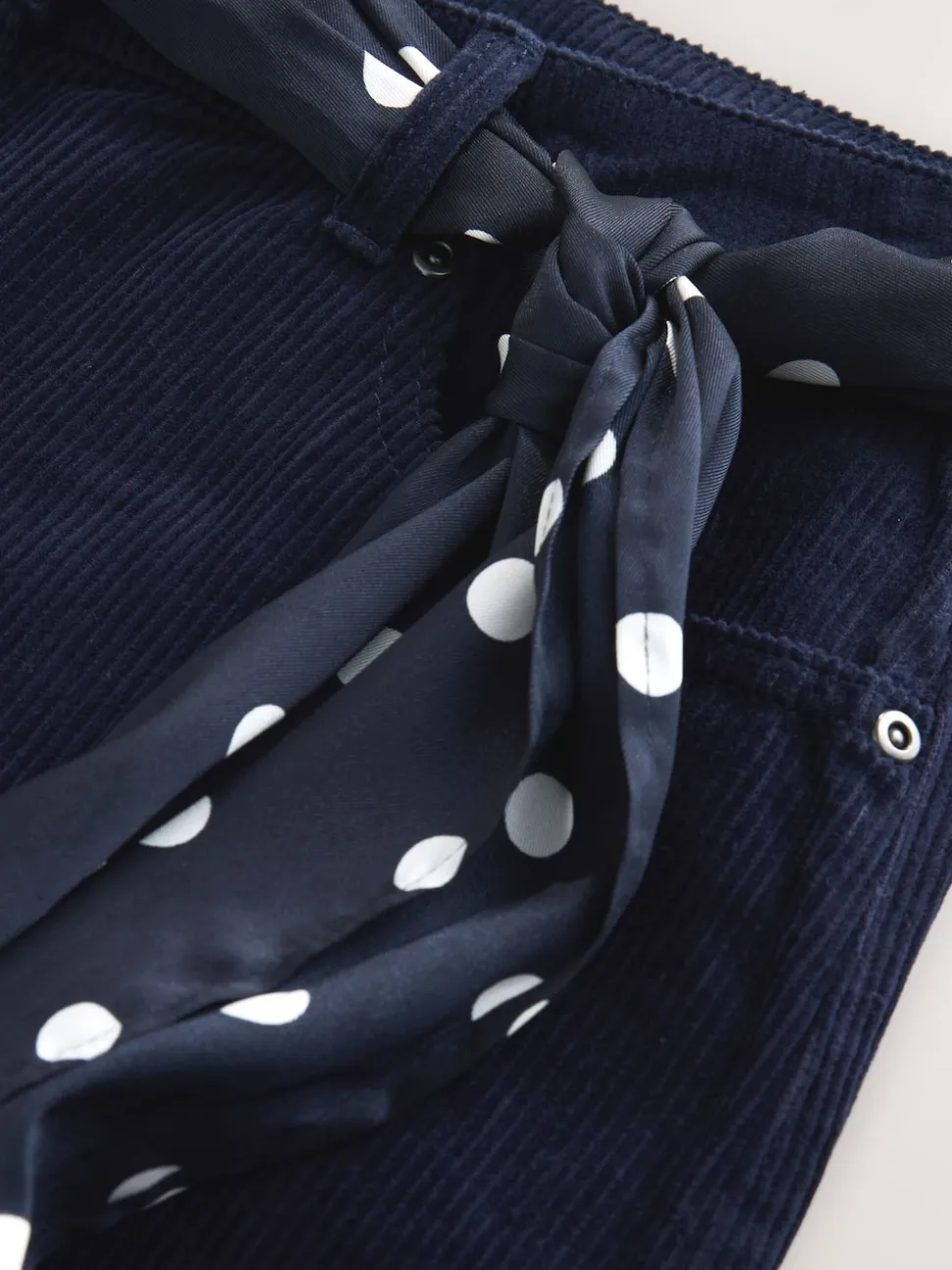 Bleu marine - Pantalons en velours côtelé à jambe large avec écharpe