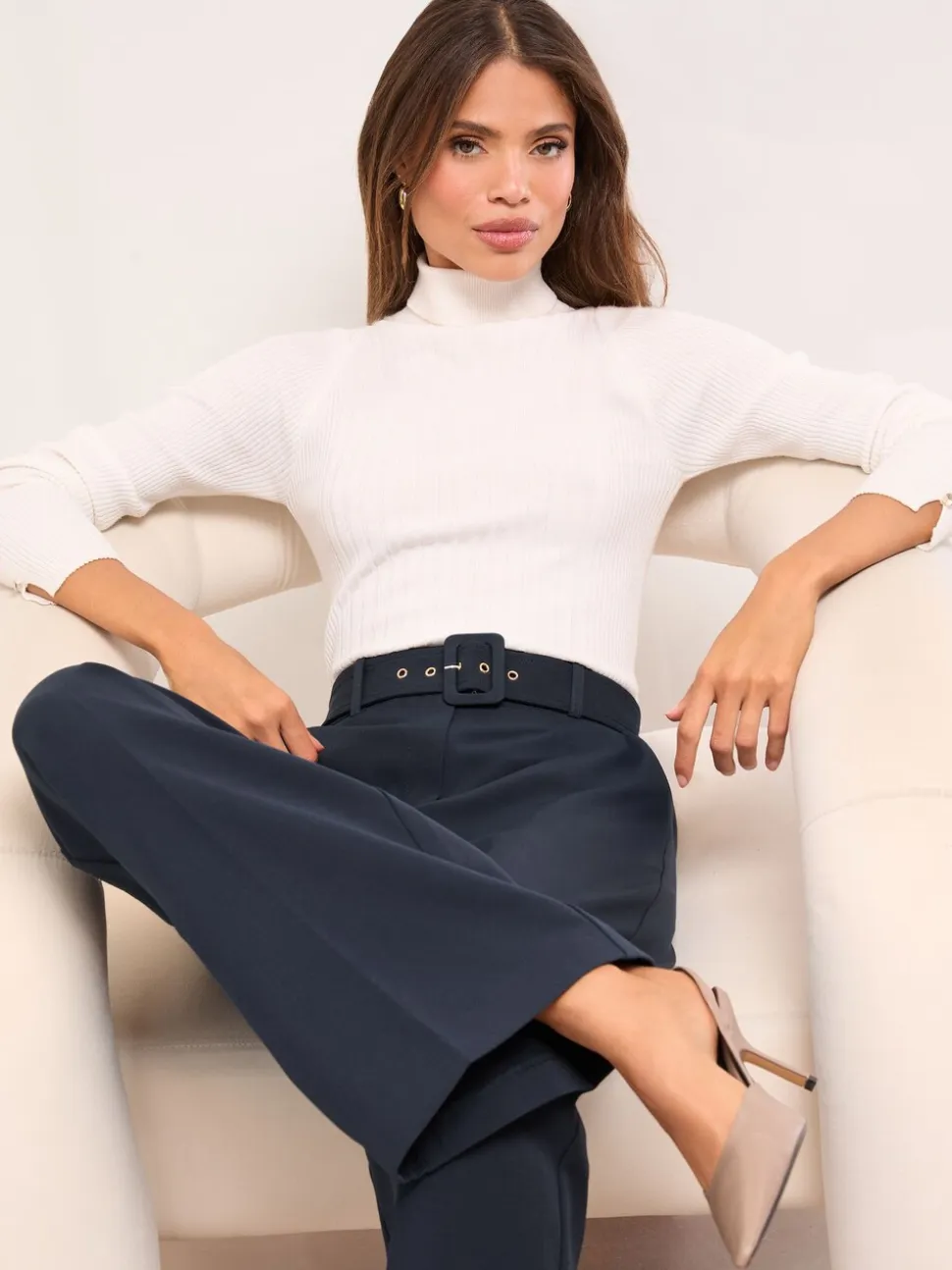 Bleu marine - Pantalons Lipsy ceinturés habillés à jambe large