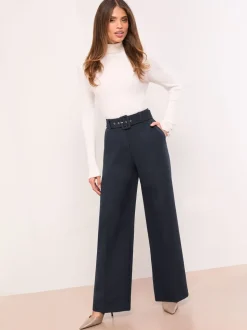 Bleu marine - Pantalons Lipsy ceinturés habillés à jambe large