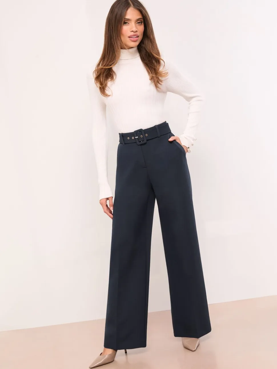 Bleu marine - Pantalons Lipsy ceinturés habillés à jambe large