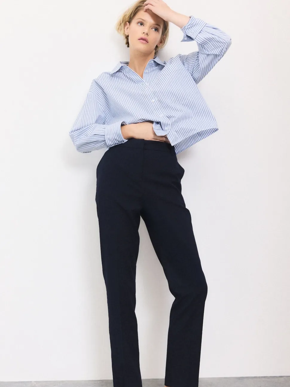 Bleu marine - Pantalons slim habillés en laine