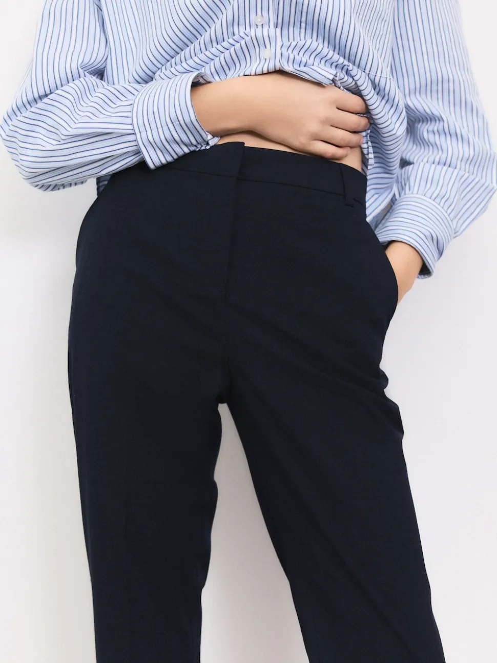 Bleu marine - Pantalons slim habillés en laine