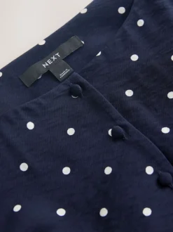 Bleu marine à poi - Robe mini-robe à taille nouée