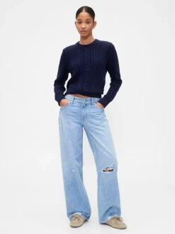 Bleu marine - Pull Gap en maille torsadée de coton