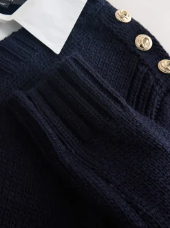 Bleu marine - Pulls look superposé en maille à col en V avec chemise