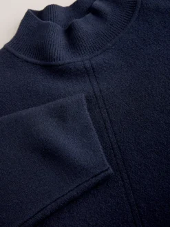 Bleu marine - Pulls ultra-doux à Col montant avec coutures