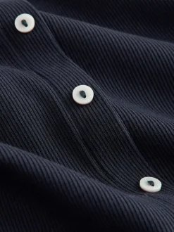 Bleu marine - Robe longue boutonnée en jersey à manches courtes