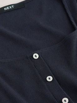 Bleu marine - Robe longue boutonnée en jersey à manches courtes