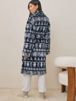 Bleu marine - Robes de chambre de Noël Hamish The Highland Cow à Motif Fair Isle assorties