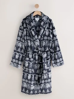 Bleu marine - Robes de chambre de Noël Hamish The Highland Cow à Motif Fair Isle assorties