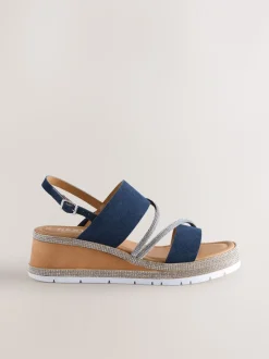 Bleu marine - Sandales compensées de sport à bride arrière en cuir